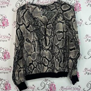La classe couture zip up sheer Snakeskin Print Women's Sweater shirt